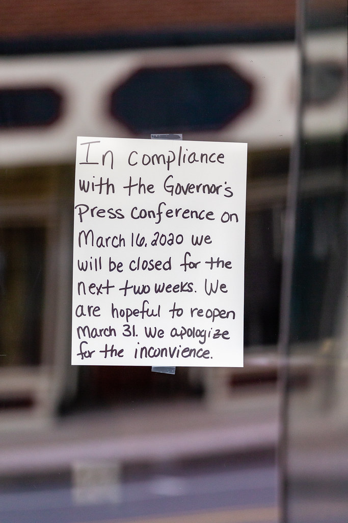 "Closed due to COVID-19" by weaverphoto is licensed under CC BY-NC-SA 2.0